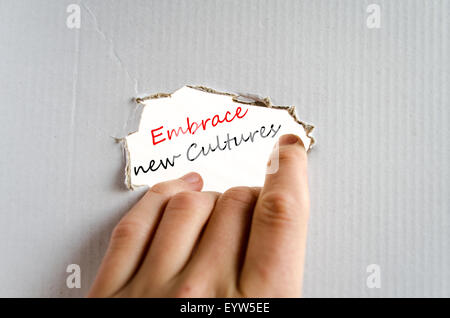 Embrace new cultures text concept isolated over white background Stock Photo