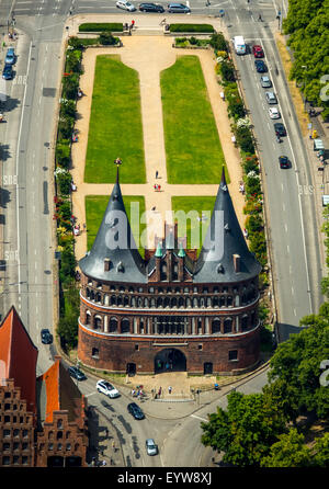 Holsten Gate, late Gothic city gate, landmark of Lübeck, Bay of Lübeck, Lübeck, Schleswig-Holstein, Germany Stock Photo