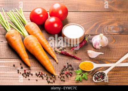Fresh ingredients for cooking on the wood table Stock Photo