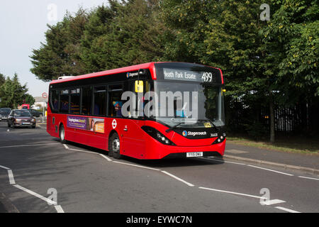 Stagecoach Alexander Dennis E20D with Enviro 200 MMC bodywork in its first week of service on Transport for London route 499 Stock Photo