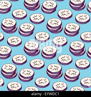 Sketch sliced eggplant in vintage style, vector seamless pattern Stock Vector