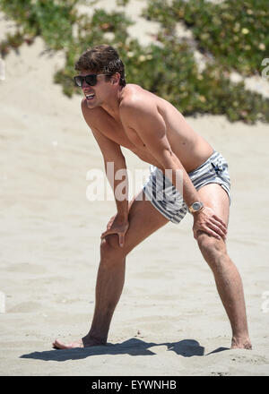 TOWIE stars film beach volleyball match in Marbella  Featuring: Jake Hall Where: Marbella, United Kingdom When: 03 Jun 2015 C Stock Photo