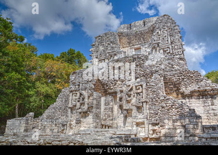 Structure XX, Chicanna, Mayan archaeological site, mixture of Chenes and Rio Bec styles, Late Classic Period, Campeche, Mexico Stock Photo
