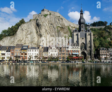 Citadel and Collegiate Church on River Meuse, Dinant, Wallonia, Belgium, Europe Stock Photo