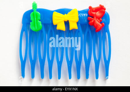 childs blue hair grip slide comb isolated on white background Stock Photo