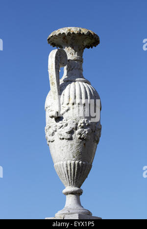Georgian ornamental cast iron amphora covered in peeling paint, Ireland. Stock Photo