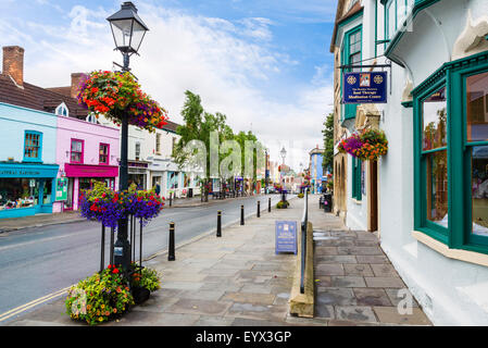 Shops on the High Street in Glastonbury, Somerset, England, UK Stock Photo