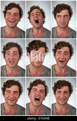 Regular average looking man making various facial expressions in collage imagery Stock Photo