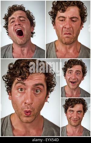 Regular average looking man making various facial expressions in collage imagery Stock Photo