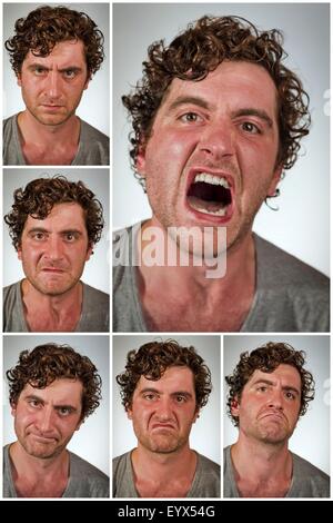 Regular average looking man making various facial expressions in collage imagery Stock Photo