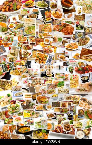 Collage of lots of popular worldwide dinner foods and appetizers Stock ...