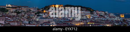 View of Lisbon from gardens of San Pedro Alcantara at night Stock Photo