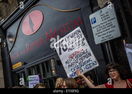 London, UK. 4th August, 2015. Protests outside newly opened Jack the Ripper Museum on Cable Street Credit:  Guy Corbishley/Alamy Live News Stock Photo