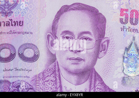 Close up of thailand currency, thai baht with the images of Thailand King. Denomination of 500 bahts. Stock Photo