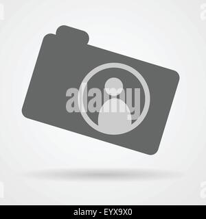Camera web icon with human symbol inside as photography concept vector illustration. Stock Vector