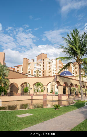 Villa La Estancia Condominium Resort as seen from Paseo de Los Cocoteros, Nuevo Vallarta, Nayarit, Mexico Stock Photo