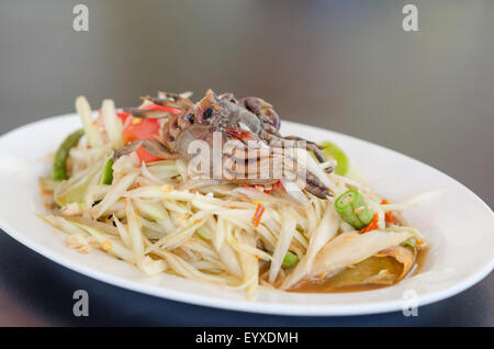 spicy papaya salad with crab on dish , asian spicy food Stock Photo