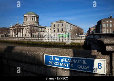 Four Courts of Chancery, King's Bench, Exchequer and Common Pleas designed by James Gandon in 1786. restored after Civil war, Dublin City, Ireland. Stock Photo