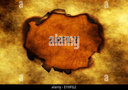 Reply text on paper hole grunge concept Stock Photo