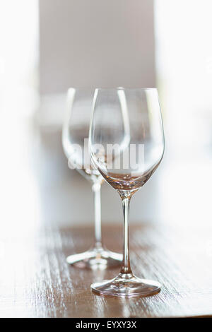 Close up two empty wine glasses Stock Photo