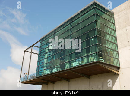 Glass bump out on building Stock Photo