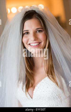 Smiling Future Bride Veil Bachelorette Party Crossed Arms Looking