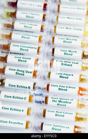 Close up of homeopathic medicine vials Stock Photo