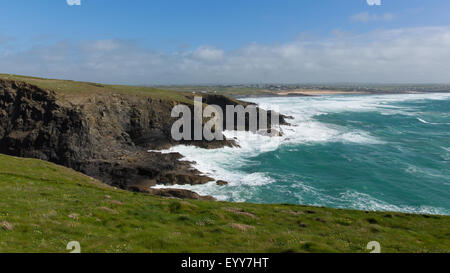 North Cornwall coast view from Trevose Head south in direction of Constantine Bay and Newquay Stock Photo