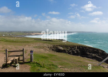 North Cornwall coast view from Trevose Head south in direction of Constantine Bay and Newquay Stock Photo