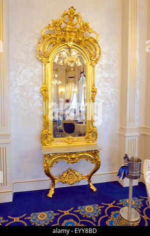 Ancient mirror in luxury restaurant Stock Photo