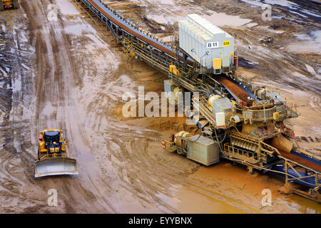 view from observation deck to Garzweiler surface mine and conveyor system, Germany, North Rhine-Westphalia, Jackerath, Titz Stock Photo