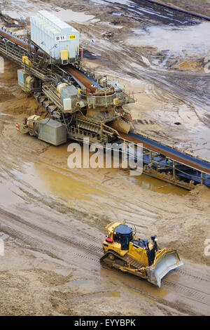 view from observation deck to Garzweiler surface mine and conveyor system, Germany, North Rhine-Westphalia, Jackerath, Titz Stock Photo