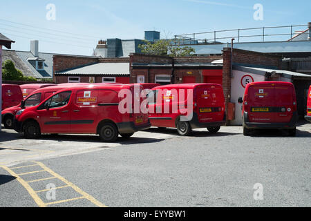 Royal Mail delivery vans parked at Bude delivery office, Cornwall, England, UK Stock Photo