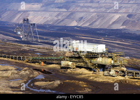 view from observation deck to Garzweiler surface mine and conveyor system, Germany, North Rhine-Westphalia, Jackerath, Titz Stock Photo