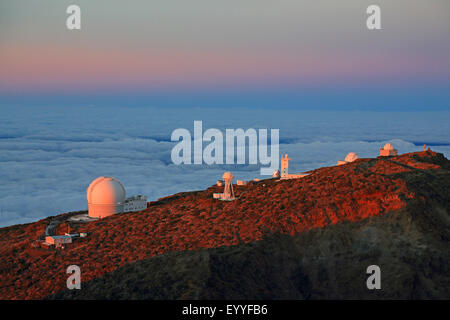 observatory at Roque de los Muchachos at evening light, Canary Islands, La Palma Stock Photo