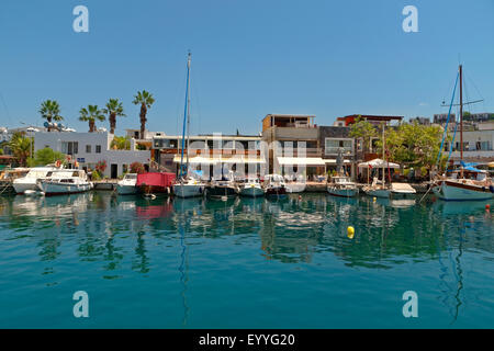 Small local harbour at Yalikavak village on the Aegean coast of the Bodrum Peninsula, Mugla, Turkey Stock Photo