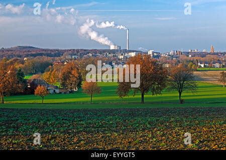agriculture in front of industrial scenery in front of Bergkame, Germany, North Rhine-Westphalia, Ruhr Area, Bergkamen Stock Photo