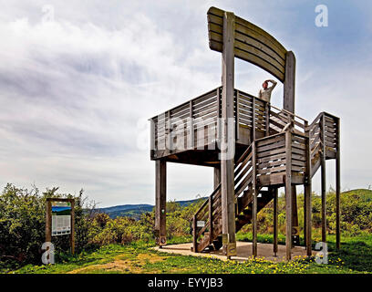 Sauerland-Stabil-Panorama-Stuhl, observation tower in form of a chair at Hoehenflug hiking trail on Koenigsloh mountain, Germany, North Rhine-Westphalia, Sauerland, Hallenberg Stock Photo