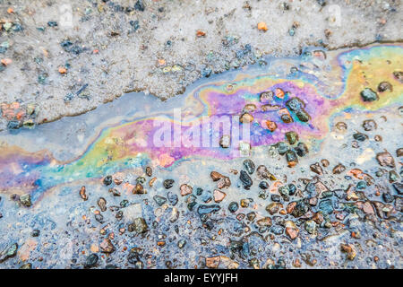 oil in puddle, Norway, Troms, Tromsoe Stock Photo