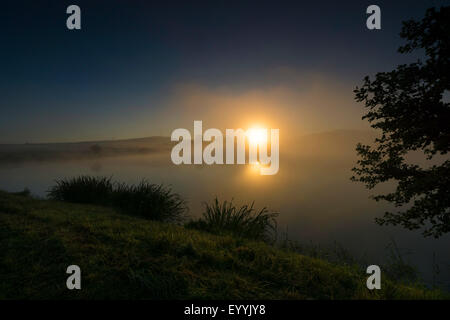 sunrise at Lake Poehl, Germany, Saxony, Talsperre Poehl Stock Photo