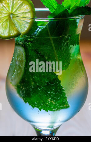 air bubbles in the mint leaves in the mojito cocktail Stock Photo