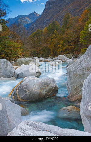 River Verzasca in the Verzasca valley, Switzerland, Ticino Stock Photo
