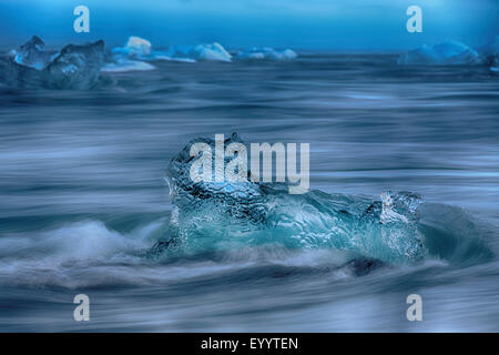 water swirling around ice, glacial lake Joekulsarlon, Iceland, Austurland, Kalfafellsstadur Stock Photo