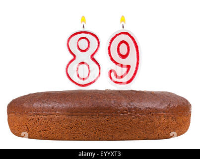 birthday cake with candles number 89 isolated on white background Stock Photo
