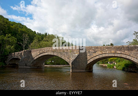 Old Stone Bridge across River Eamont Pooley Bridge near Ullswater in summer Cumbria England UK United Kingdom GB Great Britain Stock Photo