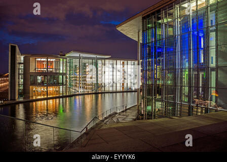 government district with Marie-Elisabeth-Lueders-Haus and Paul-Loebe-Haus at night, Germany, Berlin Stock Photo
