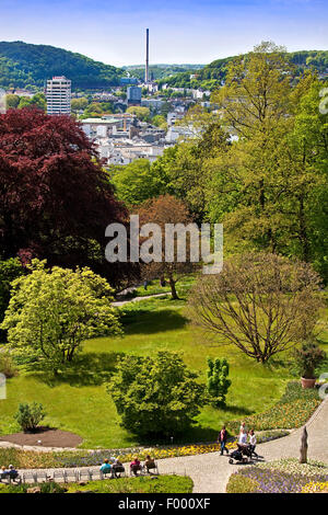 view from the Elisen Tower onto the Botanical Gardens Wuppertal in spring, Germany, North Rhine-Westphalia, Wuppertal Stock Photo