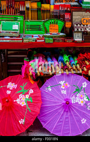 Colourful Umbrellas/Parasols and Souvenirs For Sale, Yangshuo, Guangxi Province, China Stock Photo