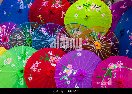 Colourful Umbrellas/Parasols For Sale, Yangshuo, Guangxi Province, China Stock Photo