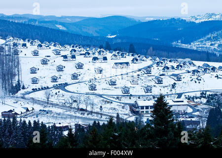 holiday settlement in snow, Germany, North Rhine-Westphalia, Sauerland, Winterberg Stock Photo
